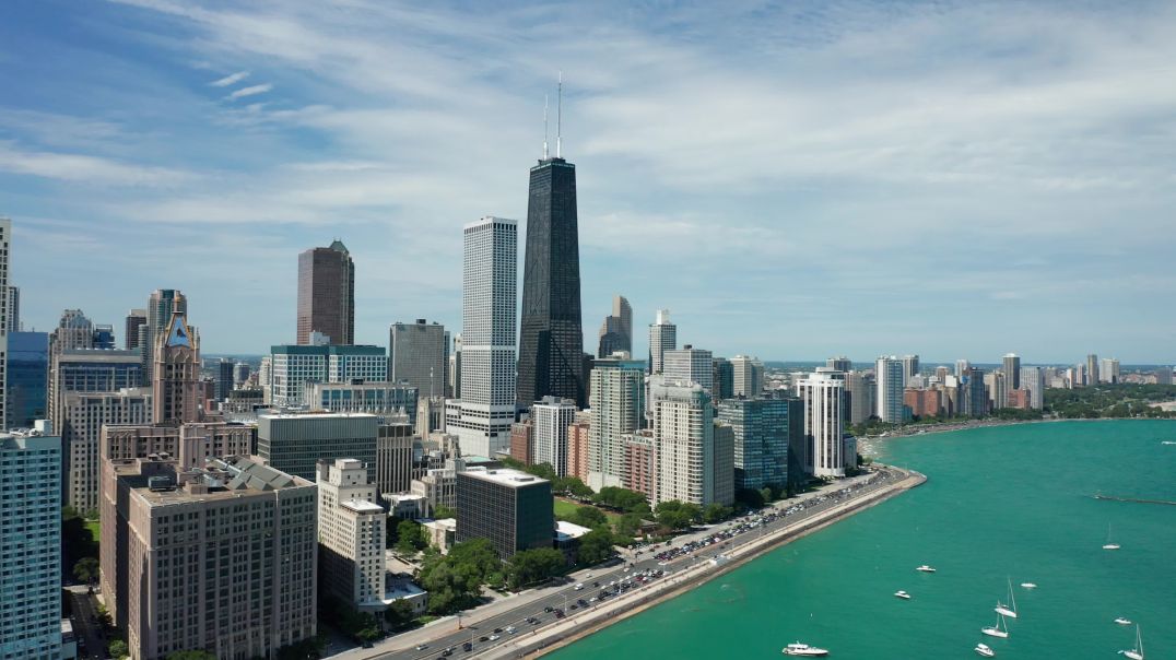 Chicago skyline drone aerial